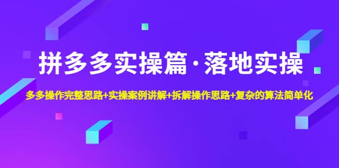 拼多多实操篇·落地实操 完整思路+实操案例+拆解操作思路+复杂的算法简单化 - 维兴科技-维兴科技