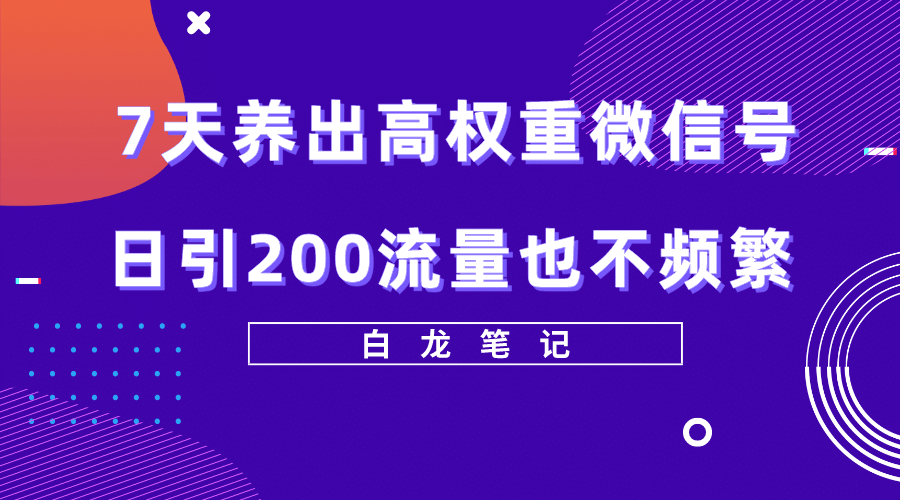 7天养出高权重微信号，日引200流量也不频繁，方法价值3680元 - 维兴科技-维兴科技