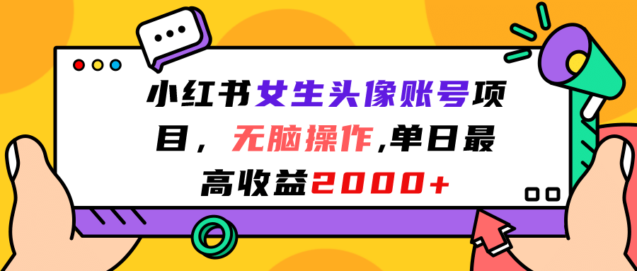 小红书女生头像账号项目，无脑操作，单日最高收益2000+ - 维兴科技-维兴科技