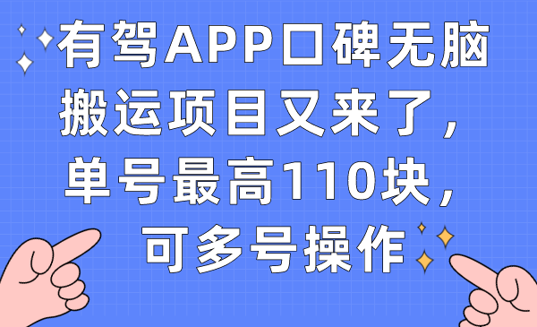 有驾APP口碑无脑搬运项目又来了，单号最高110块，可多号操作 - 维兴科技-维兴科技