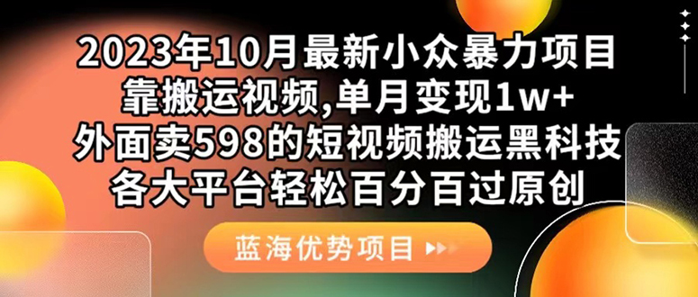 外面卖598的10月最新短视频搬运黑科技，各大平台百分百过原创 靠搬运月入1w - 维兴科技-维兴科技