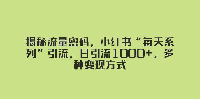 揭秘流量密码，小红书“每天系列”引流，日引流1000+，多种变现方式 - 维兴科技-维兴科技