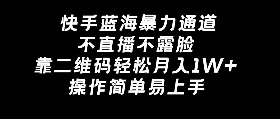 快手蓝海暴力通道，不直播不露脸，靠二维码轻松月入1W+，操作简单易上手 - 维兴科技-维兴科技