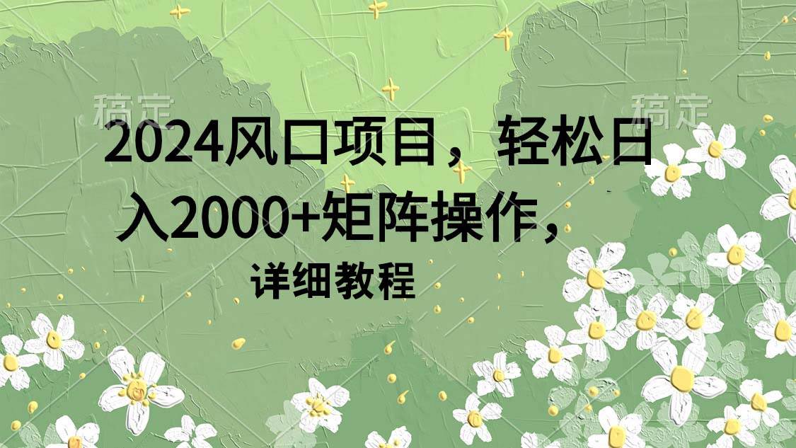 2024风口项目，轻松日入2000+矩阵操作，详细教程 - 维兴科技-维兴科技