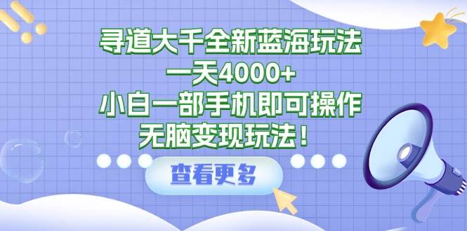 寻道大千全新蓝海玩法，一天4000+，小白一部手机即可操作，无脑变现玩法！ - 维兴科技-维兴科技