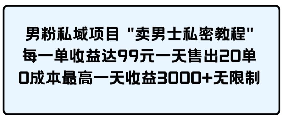 男粉私域项目 卖男士私密教程 每一单收益达99元一天售出20单 - 维兴科技-维兴科技