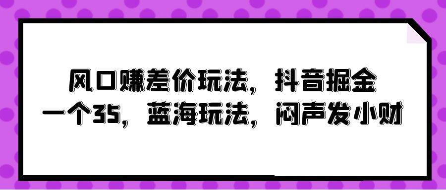 风口赚差价玩法，抖音掘金，一个35，蓝海玩法，闷声发小财 - 维兴科技-维兴科技
