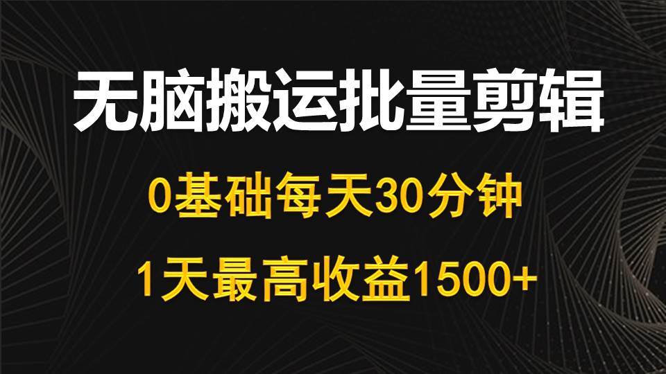 每天30分钟，0基础无脑搬运批量剪辑，1天最高收益1500+ - 维兴科技-维兴科技