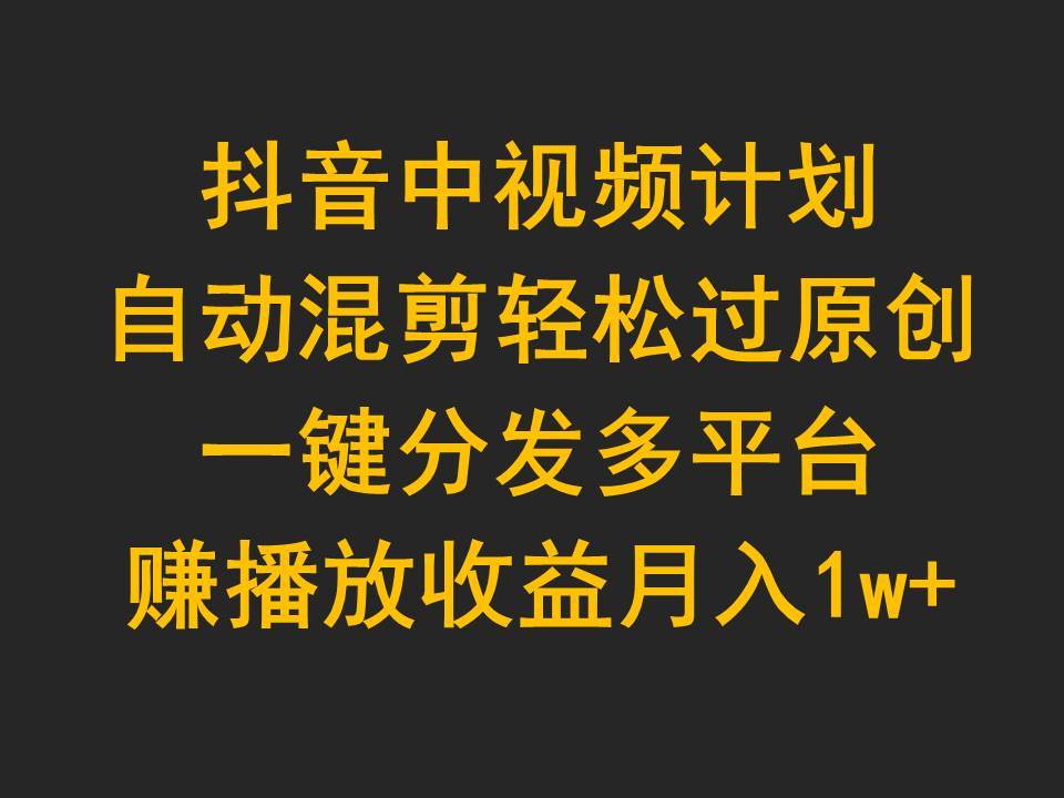 抖音中视频计划，自动混剪轻松过原创，一键分发多平台赚播放收益，月入1w+ - 维兴科技-维兴科技