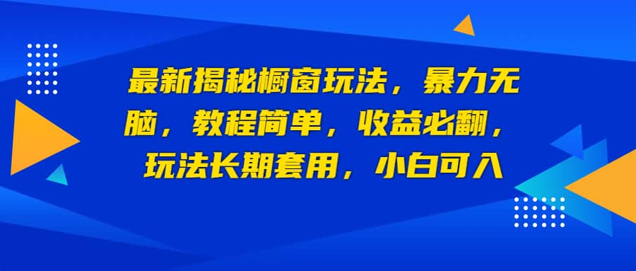 最新揭秘橱窗玩法，暴力无脑，收益必翻，玩法长期套用，小白可入 - 维兴科技-维兴科技