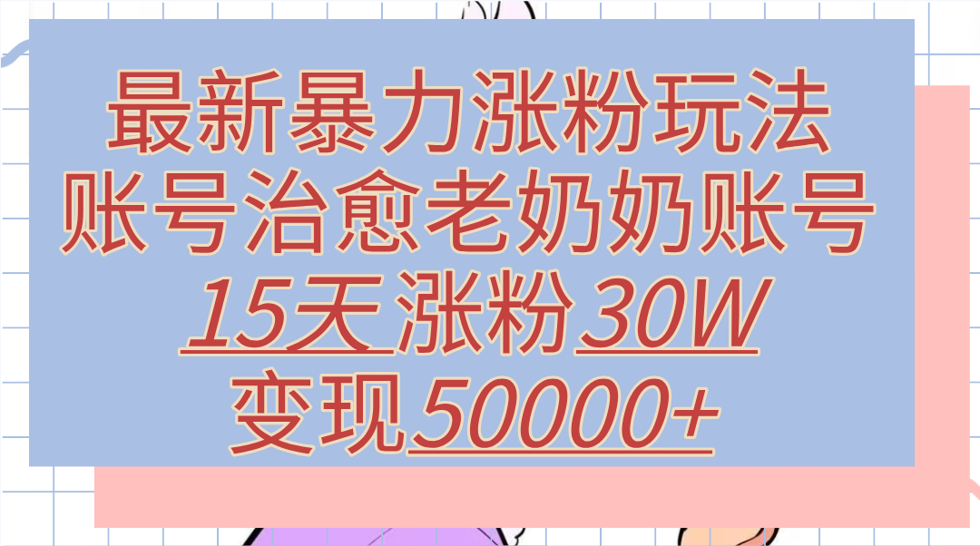 最新暴力涨粉玩法，治愈老奶奶账号，15天涨粉30W，变现50000+【揭秘】 - 维兴科技-维兴科技