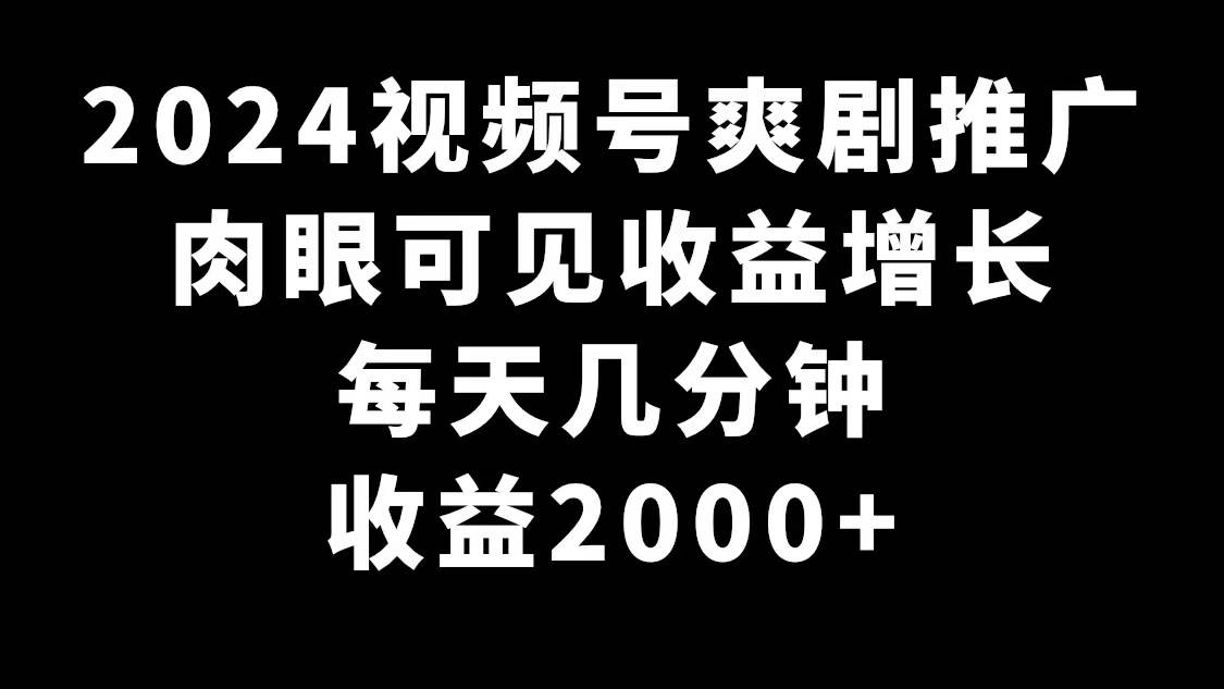 2024视频号爽剧推广，肉眼可见的收益增长，每天几分钟收益2000+ - 维兴科技-维兴科技