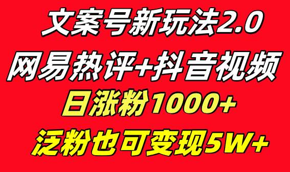 文案号新玩法 网易热评+抖音文案 一天涨粉1000+ 多种变现模式 泛粉也可变现 - 维兴科技-维兴科技