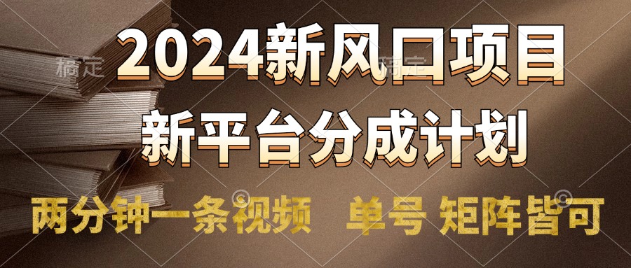 2024风口项目，新平台分成计划，两分钟一条视频，单号轻松上手月入9000+ - 维兴科技-维兴科技