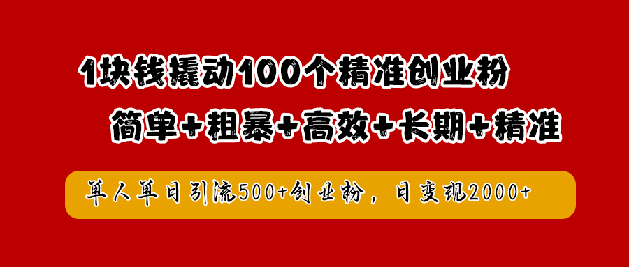 1块钱撬动100个精准创业粉，简单粗暴高效长期精准，单人单日引流500+创业粉，日变现2000+ - 维兴科技-维兴科技