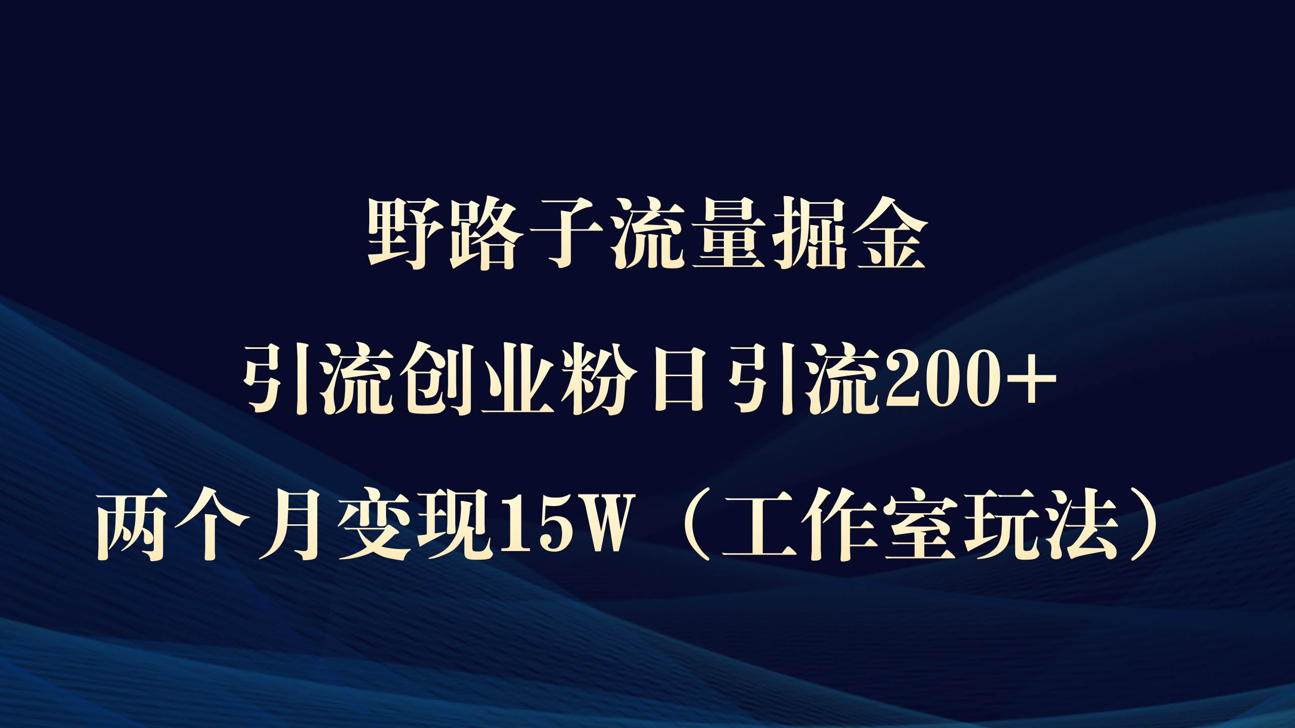 野路子流量掘金，引流创业粉日引流200+，两个月变现15W（工作室玩法）） - 维兴科技-维兴科技