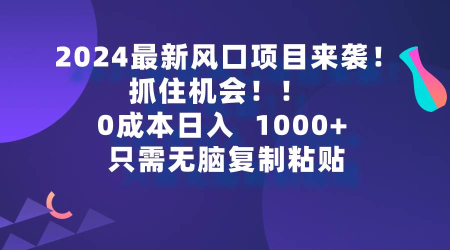 2024最新风口项目来袭，抓住机会，0成本一部手机日入1000+，只需无脑复… - 维兴科技-维兴科技