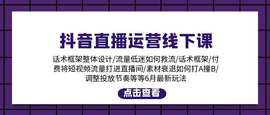 抖音直播运营线下课：话术框架/付费流量直播间/素材A撞B/等6月新玩法 - 维兴科技-维兴科技