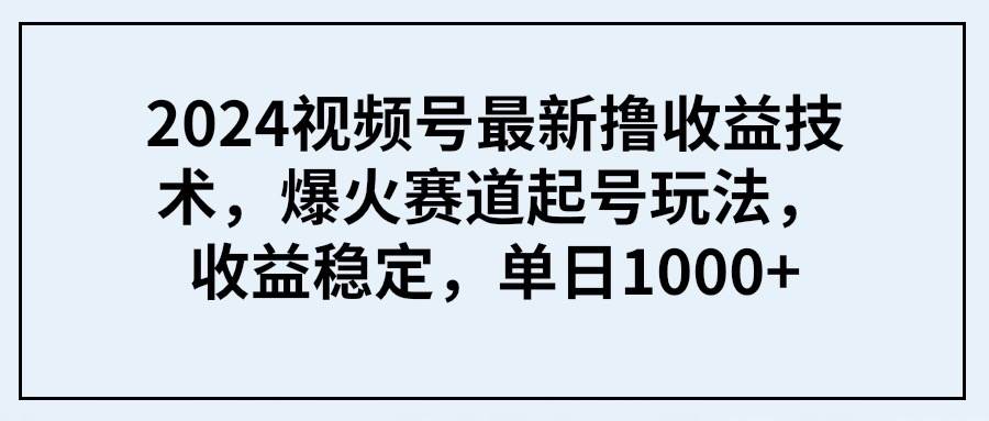 2024视频号最新撸收益技术，爆火赛道起号玩法，收益稳定，单日1000+ - 维兴科技-维兴科技