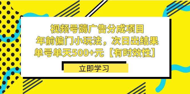 视频号薅广告分成项目，年前偏门小玩法，次日出结果，单号单天500+元【有时效性】 - 维兴科技-维兴科技