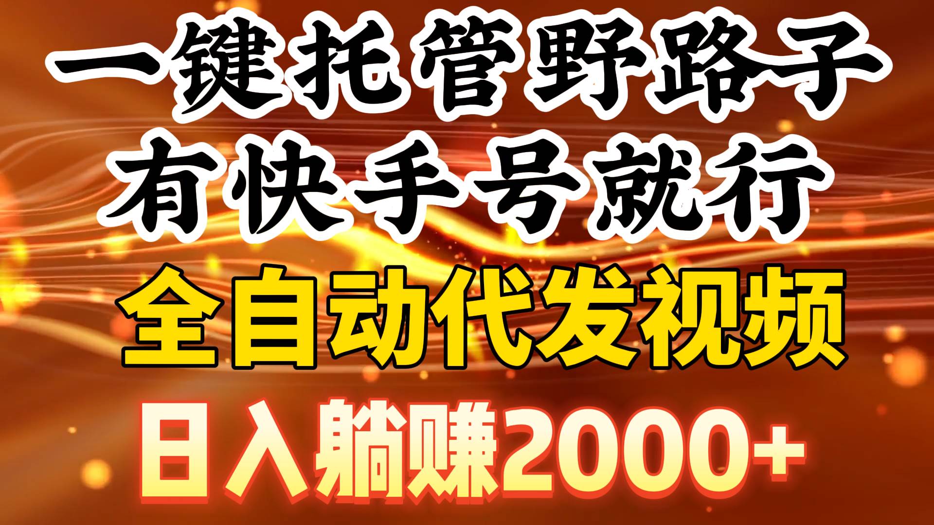 一键托管野路子，有快手号就行，日入躺赚2000+，全自动代发视频 - 维兴科技-维兴科技