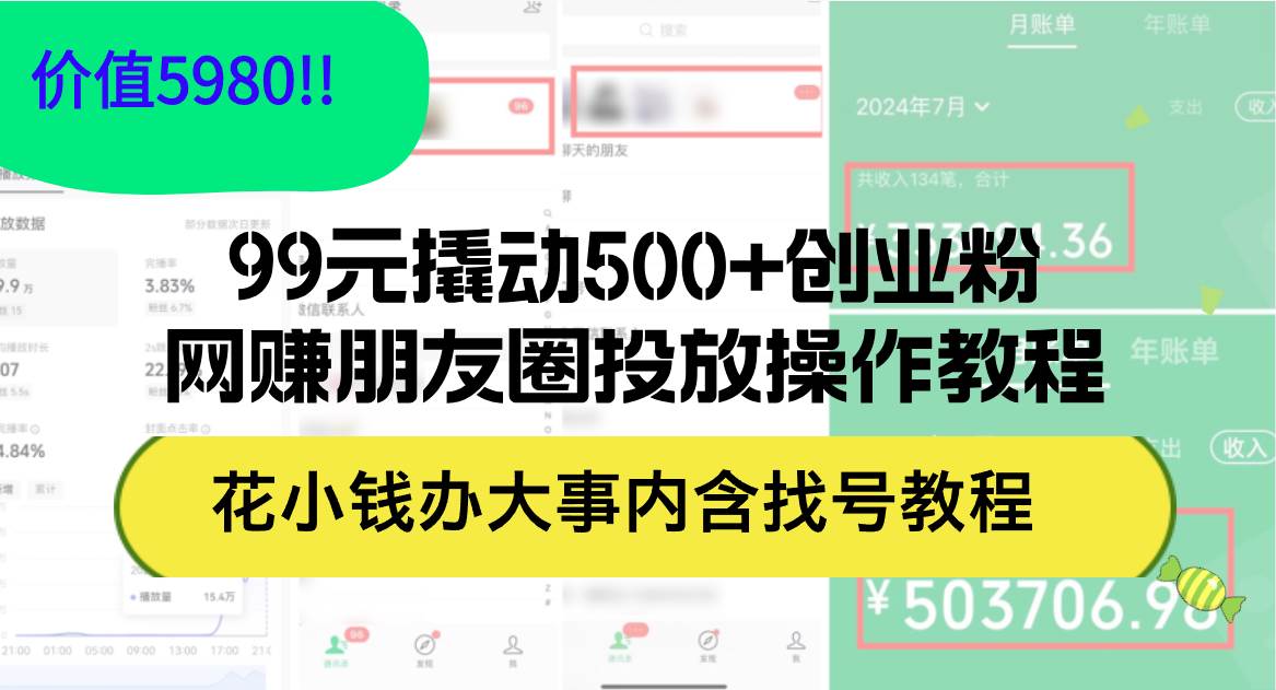 99元撬动500+创业粉，网赚朋友圈投放操作教程价值5980！花小钱办大事内… - 维兴科技-维兴科技