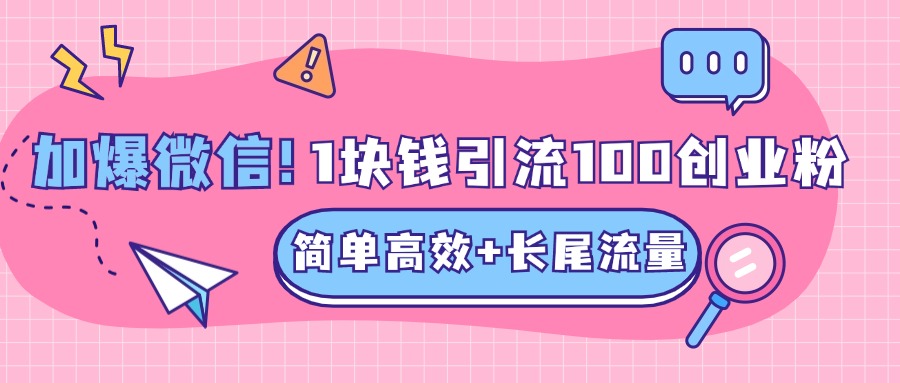 低成本高回报，1块钱引流100个精准创业粉，简单高效+长尾流量，单人单日引流500+创业粉，加爆你的微信 - 维兴科技-维兴科技