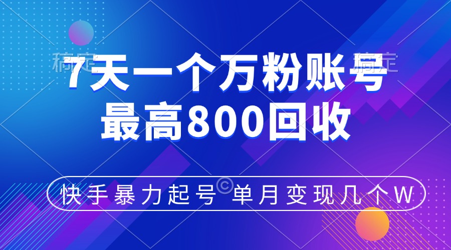快手暴力起号，7天涨万粉，小白当天起号，多种变现方式，账号包回收，单月变现几个W - 维兴科技-维兴科技