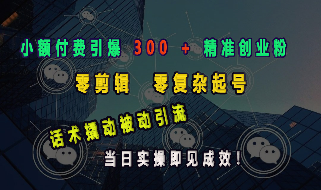 小额付费引爆 300 + 精准创业粉，零剪辑、零复杂起号，话术撬动被动引流，当日实操即见成效！ - 维兴科技-维兴科技