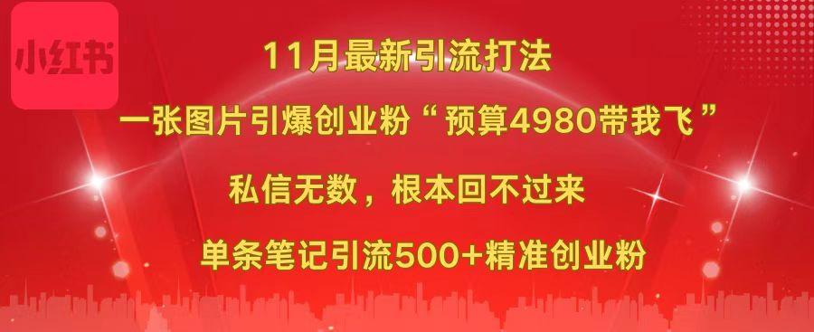 小红书11月最新图片打法，一张图片引爆创业粉“预算4980带我飞”，私信无数，根本回不过来，单条笔记引流500+精准创业粉 - 维兴科技-维兴科技