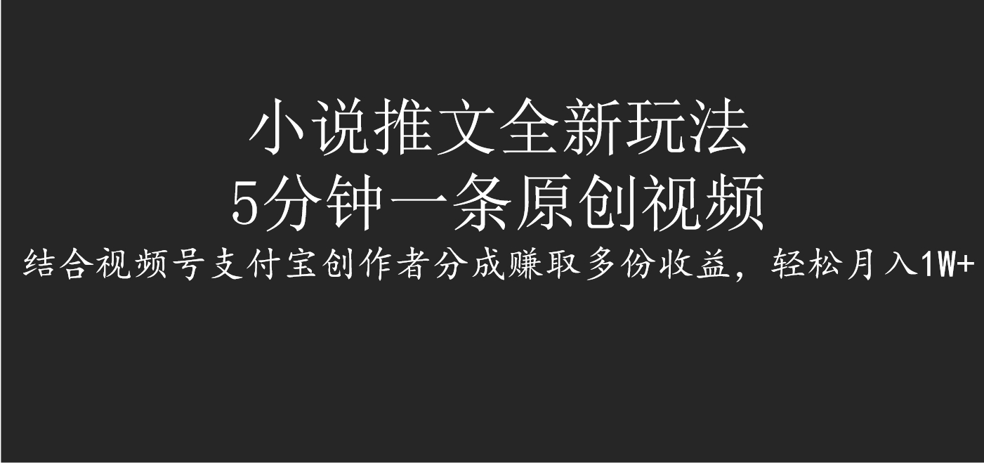 小说推文全新玩法，5分钟一条原创视频，结合视频号支付宝创作者分成赚取多份收益，轻松月入1W+ - 维兴科技-维兴科技