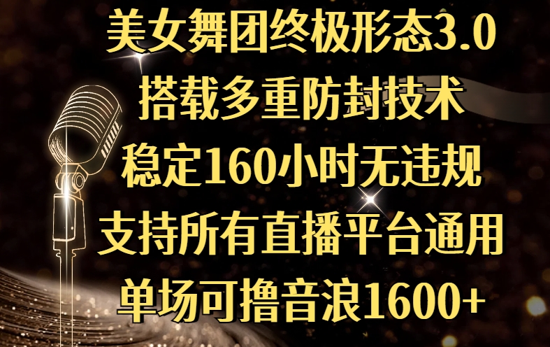 美女舞团终极形态3.0，搭载多重防封技术，稳定160小时无违规，支持所有直播平台通用，单场可撸音浪1600+ - 维兴科技-维兴科技
